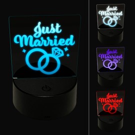 Sniggle Sloth Just Married Wedding Rings 3D Illusion LED Night Light Sign Nightstand Desk Lamp
