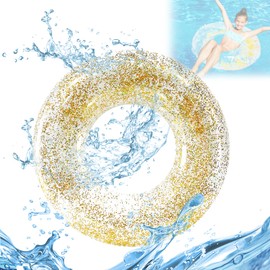 Inflatable Swimming Ring Hillylolly Swimming Ring Large Swimming Ring Glitter Swimming Ring Swimming Ring Adults and Children Glitter Water Toy for Pool and Beach Party 90 cm (Transparent Gold)