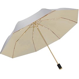 UPF 50+ Protección UV Paraguas de viaje reflectante plata doble capa cubierta 8 costillas reforzadas a prueba de viento bloqueo solar plegable compacto para senderismo mochilero