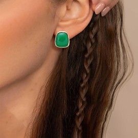 Enautoabs Vintage Enamel Square Geometric Earrings Green Square Button Stud Earrings Retro Geometric Charm Earring Jewelry for Women