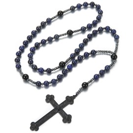 Lapis Lazuli Beads Rosary Necklace for Women, 8mm Lapis Lazuli and 10mm Obsidian Beads Rosarios Catolicos for Men (Lapis Lazuli)
