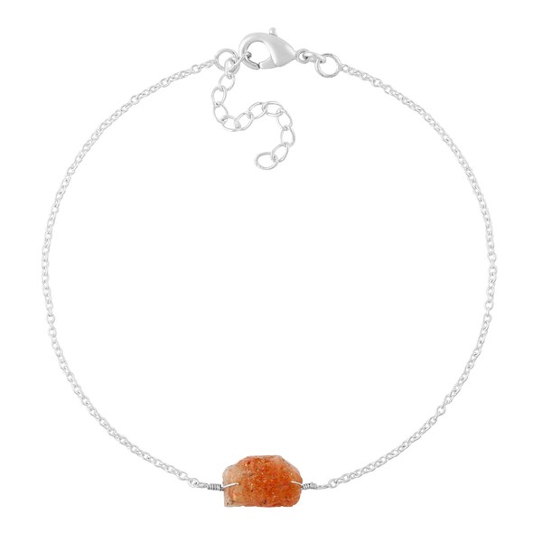 CRYSTALINES Natural Raw Sunstone Gemstones Dainty Bracelet, Polished Rough Slice