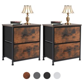 JHK 2Pcs Nightstand End Table Side Table with 2 Fabric Drawers Bedside Table Bedroom - Brown