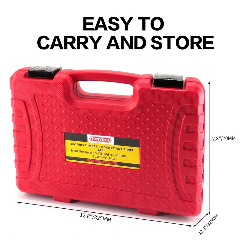 TONYNOL 3/4 Inch Drive Deep Impact Socket Set,6-Point,SAE(1"to 1-1/2"),8 Pcs,Cr-Mo.Heavy