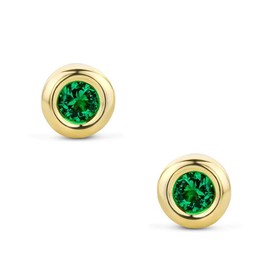 OROVI 9ct Yellow Gold Stud Earrings for Women with Emerald Gems: Hypoallergenic Earrings, Solid Gold Earrings, In Bezel Setting - Post and Butterfly Closure - Shipped in an Elegant Present Box
