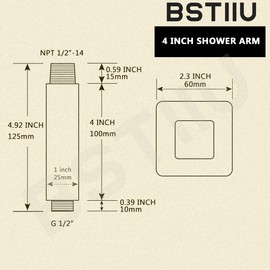 Square Shower Arm, BSTIIU 4 Inch Ceiling Mounted Shower Extension Arm with Flange, Male NPT 1/2 Inch, Brushed Nickel