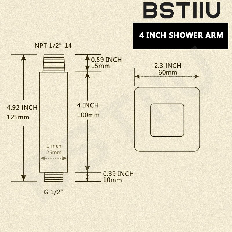 Square Shower Arm, BSTIIU 4 Inch Ceiling Mounted Shower Extension