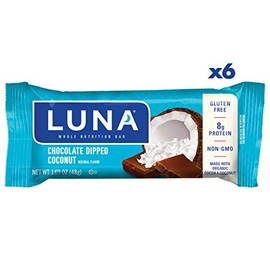 LUNA BAR, Gluten Free Bars, Chocolate Dipped Coconut Flavor, (6 Count of 1.69 oz Bars) 10.14 oz