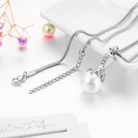 [Dletay] Memorial Pendant Pearl Necklace Cremation Pendant Hand Memorial Urn Urn Necklace 2 Colors Silver Rose Gold Removable Gift Women's Memorial Jewelry, Stainless Steel