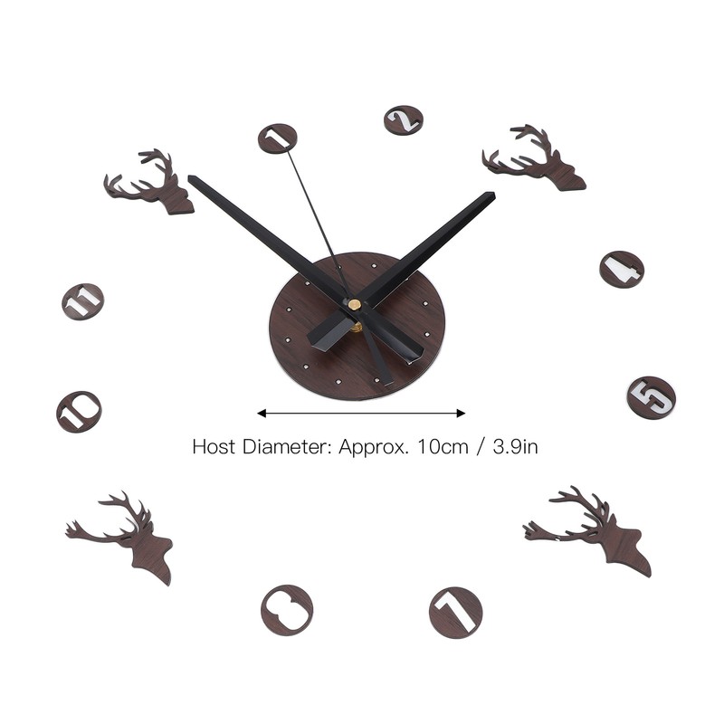 Frameless Wall Clock Deer Head 3D Effect Self Adhesive DIY