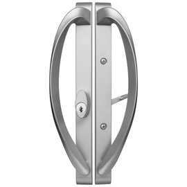 Rockwell Security Modena Contemporary Sliding Door Offset Keylock Handle Set in Misty Gray Fits 3-15/16 Inch CTC Screw Holes and 1-3/4 Inch Thick Doors