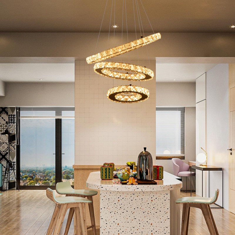 AstroLuominate Dimmable Crystal LED Chandelier(3000-6500K) for High Ceiling – Remote