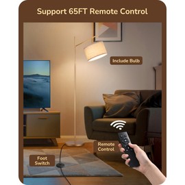 EDISHINE Modern Dimmable Floor Lamp, 63.8" Standing Lamp with Remote Control, E26 Socket, ACR Floor Lamp with Beige Shade for Bedroom, Living Room, Office, LED Bulb Included (Gold)