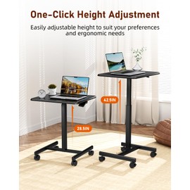 iPower Standing Desk Small Rolling Desk with Lockable Wheels, Mobile Stand Up Desk Adjustable Height 28-43 Inch, Portable Laptop Desk, Small Computer Standing Table Sit Stand Black