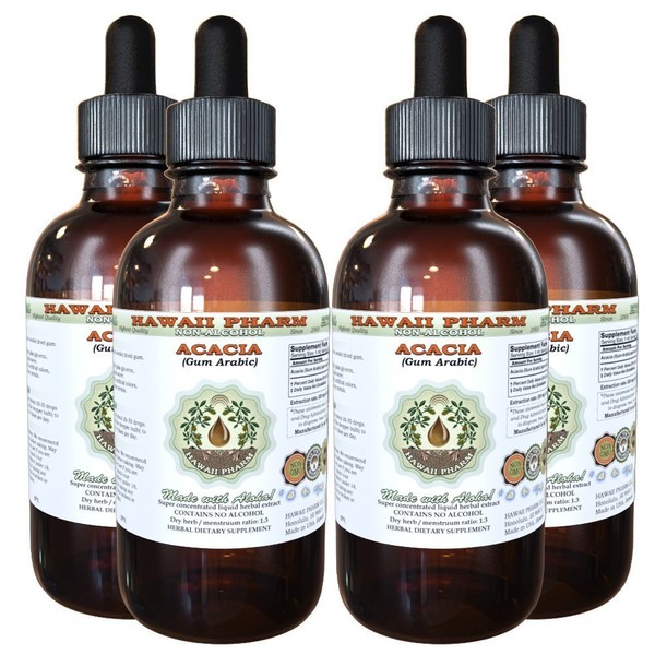 Acacia Alcohol-Free Liquid Extract, Organic Acacia (Acacia Senegal) Gum Arabic Glycerite Hawaii Pharm Natural Herbal Supplement 4x4 oz