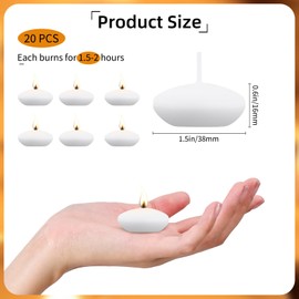 20Pcs 1.5 inch White Floating Candles, Unscented Floating Candles for Centerpieces 1.5-2 Hours Long Burning, Small Floating Tealights Candles for Valentine's Day Thanksgiving Holiday Wedding Party