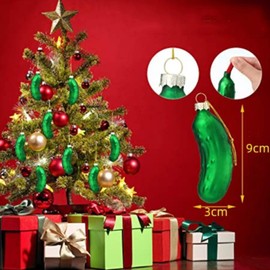 Lezevn 6pcs Christmas Pickle Ornaments Pickle Glass Blown Ornaments Funny Pickled Cucumber for Christmas Tree Tradition Decor Party Favor