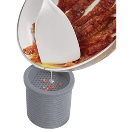 Home Spirit Bacon Grease Container by Northern Response, BPA-Free Reusable Food Grade Silicone Grease Container with Strainer for Storing Frying Oil and Cooking Grease, Dishwasher safe