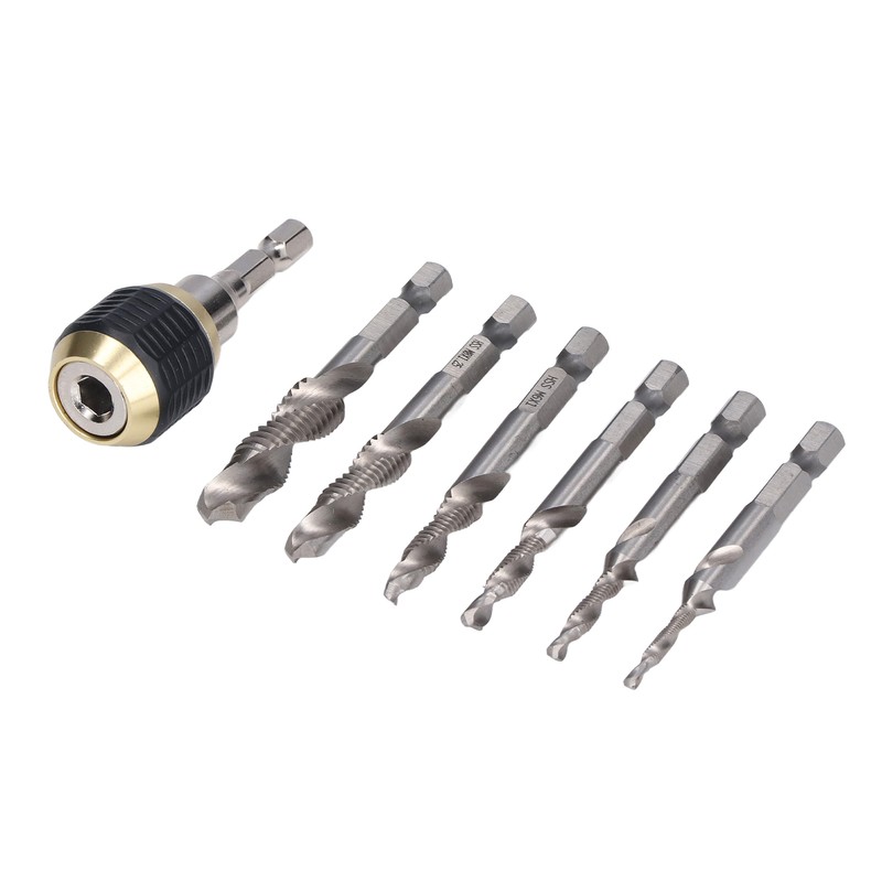 7Pcs/Set Spiral Combination Tap High Speed Steel 1/4in Hex Shank