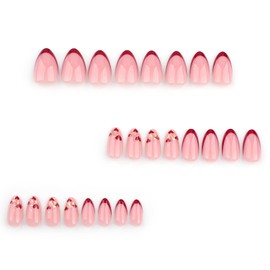 Medium Heart Press on Nails Valentins Day Glue on Nails French Tip Fake Nails Almond Shape Acrylic Nails Full Cover Stick on Nails Medium Length Artificial Nails for Women Valentines Fingernails