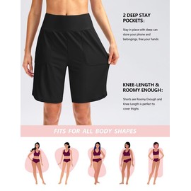 Viodia Women's 9" Long Swim Board Shorts with Pockets High Waisted Beach Swimsuits Knee Length Short for Women with Liner Black