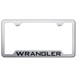 Au-TOMOTIVE GOLD Laser Etched Logo Cut-Out License Plate Frame for Jeep Wrangler (Brushed Chrome)