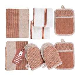 Kitchen Set Pack of 8, Oven Mitts Pot Holders Pad and Towel Set, Cute Kitchen Starter Set, Short Oven Mitts and Kitchen Hand Towels and Dish Cloths Sets - Canyon Rose