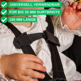 Abschnallschutz für Auto Kindersitz, 1 Stück, in Schwarz, 15 cm Gesamtlänge, zum Anstecken an bis 35 mm breite Brustgurte, Sicherheitsgurt Clip, Abschnallen Schutz, Brust Gurt Verschluss Autositz