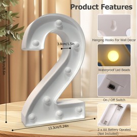 Marquee Numbers, Light Up Numbers for Party, Lighted Number 2, Battery Powered Led Birthday Number, Light Up Sign for Birthday Party 2025 Gradutaion New Year Anniversary Baby Shower Bedroom Wall Decor