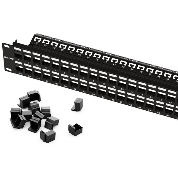 Iwillink Blank 48-Port Keystone Patch Panel, 2U 19'' Rackmount/Wallmount with