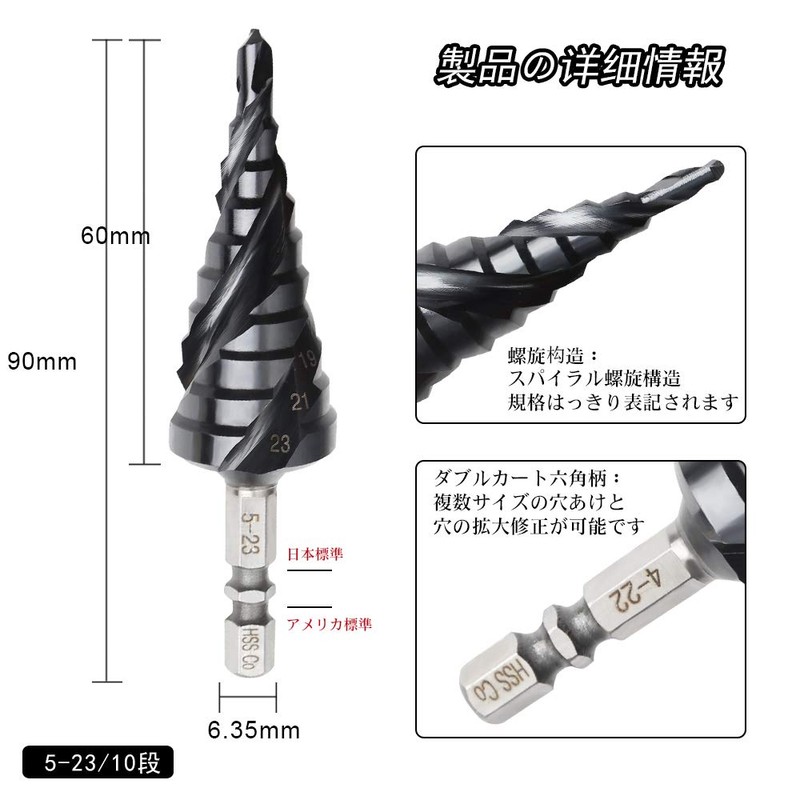 YMJOGGUE HSS-Co M35 Triple Blade Step Drill for Stainless Steel