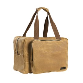 Tool Tote Bag - Large Capacity Tool Carrying Bag with 2 Zipper Pouches, Sustainable 16OZ Waxed Canvas Garden Tote for Gardening Set Hammer Fishing Gear Goggles - Khaki - 15.5"L x 7.5"W x 11.5"H