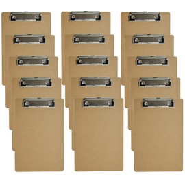 15 Pack Mini Clipboards 6 x 9 Inches Small Eco-Friendly Wood Hardboard A5 Memo Size Low Profile Clip with Hang Tab for Home, Office, School Classroom Supplies, Brown