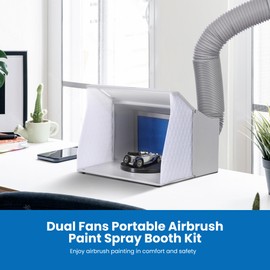 VIVOHOME Dual Fans Airbrush Paint Spray Booth with 4 LED Lights Turn Table and Filter Hose, Portable Airbrush Booth for Painting Model Craft