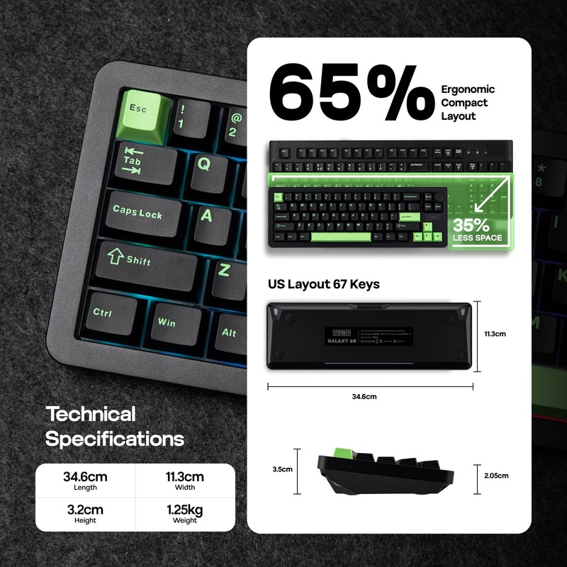 EPOMAKER Galaxy68 QMK/VIA Wireless Mechanical Keyboard, Anodized Aluminum, TOP/Gasket, 6000mAh,