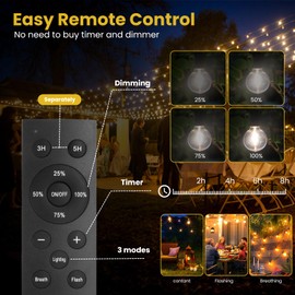 Yusist 300FT Solar String Lights Outdoor Waterproof with Remote,G40 Solar Powered String Lights with 60+3 LED Shatterproof Bulbs, Dimmable Solar Patio Hanging Lights for Outside Backyard Party