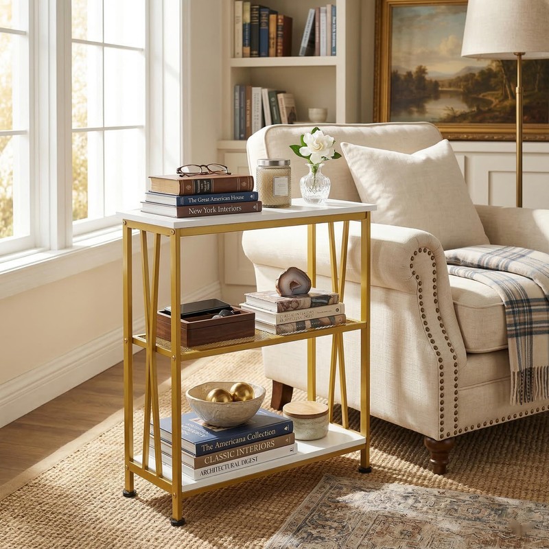 GIOPACO Narrow Side Table, End Table with 3 Tier Storage