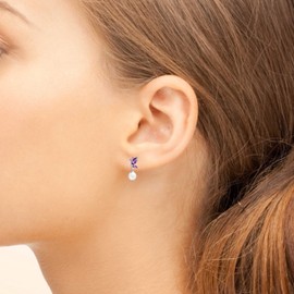 Franki Baker Sterling Silver Dainty Natural Garnet Gemstone & White Pearl Butterfly Stud Earrings. Length: 1.6cm