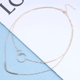 Andelaisi Boho Interlocking Infinity Circles Necklaces Layered Bead Ball Chain Necklace Geometric Circle Pendant Necklace Choker Vintage Open Circle Collarbone Necklaces Jewelry for Women