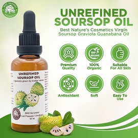 Best Nature’s Cosmetics Virgin Soursop Graviola Guanabana Oil (Organic, Cold Pressed, Undiluted, Unrefined) 3.5 oz / 100 ml – Natural Moisturizer for Dry and Damaged Skin.
