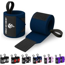 TECEUM Muñequeras de Levantamiento de Pesas con Lazo para el Pulgar  Azul Marino  Brazos en el Fuego  12 Pulgadas  Soporte de Muñeca de Entrenamiento