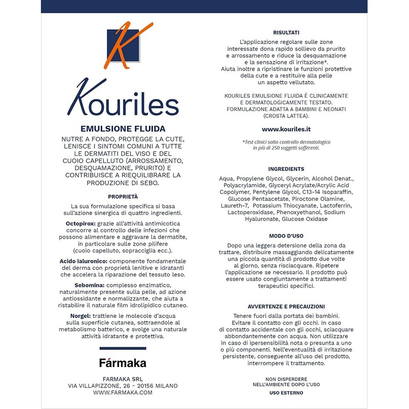 Kouriles Emulsione Fluida Idratante e Protettiva per Viso e Cuoio