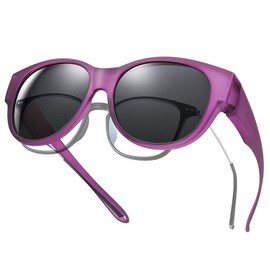 TINHAO Polarized Sunglasses Fit Over Glasses for Women Men, Trendy Large Cat Eye Over Glasses UV400 Protection(Matte Purple-Black)