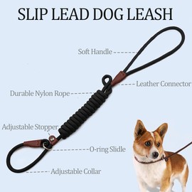 MayPaw Slip Lead Control Leash for Dogs No Pull, 13+ Colors Classic Dog Lead 7 FT Pet Slip Leash, 1/4” Rope Leashes for Small Medium Animals (7ft*1/4", Black)