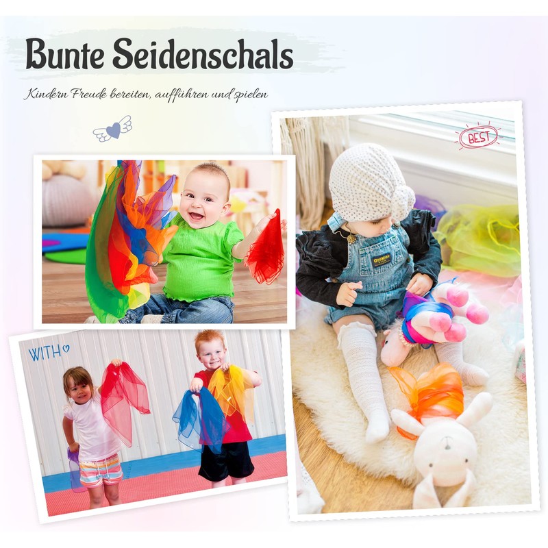 ABSOFINE Pack of 12 Colourful Juggling Cloths, Nursery Cloths, Chiffon