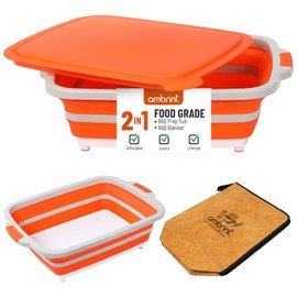 AMBRINT large 16L BBQ Prep Tub with Lid & BBQ Resting Blanket, Collapsible Cutting Board for Brisket & Vegetables, BBQ Tray for Meal Prep Marinating,Versatile Kitchen Container for Meat, Food Storage
