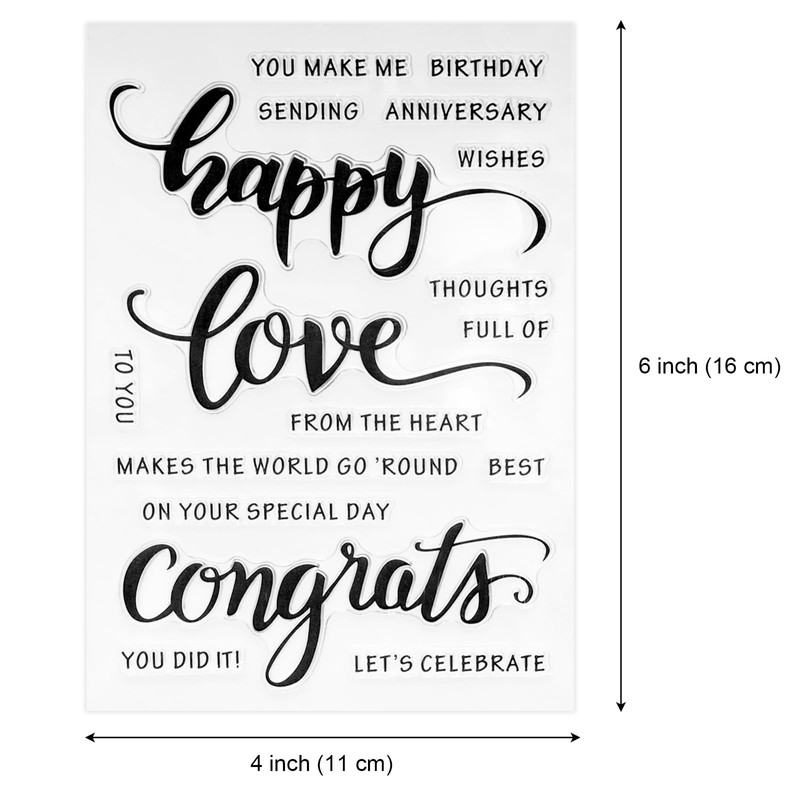 Fjgyjt 4 Sheets Clear Stamps with Words Sentiments Clear Stamps