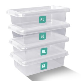 KLASS 6L Storage Boxes With Lids Set of 4, Clear Plastic Storage Box With Lid, Strong & BPA Free Stackable Storage Boxes, Multipurpose Clear Storage Box For Home, Office (6Litre / 4Pack)