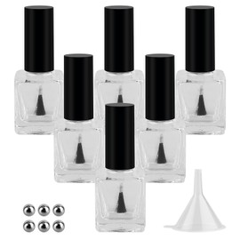 GTHER 6PCS 15ML Empty Nail Polish Glass Bottles with Brush Cap & Funnel & Mixing Balls for Nail Art