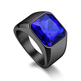 Bandmax Onyx Men's Signet Ring Women's Stainless Steel Ring with Stone Black/Red/Blue/Green Band Ring 12 mm Wide Men's Jewellery Accessories Sizes 54 mm to 72 mm Available, Stainless steel, zirconia